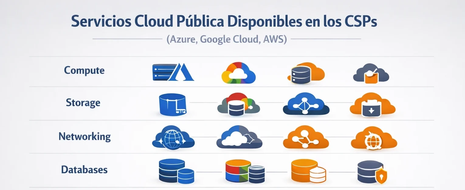 Servicios Cloud Pública Disponibles en los CSPs (Azure, Google Cloud, AWS)